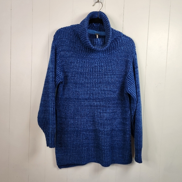 Free People Eleven Chunky Knit Blue Long Tunic Sweater Turtleneck Size XS Winter - Picture 5 of 11